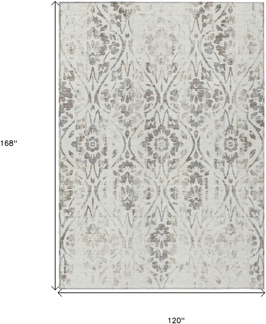 Ivory And Brown Floral Washable Indoor Outdoor Area Rug Photo 3