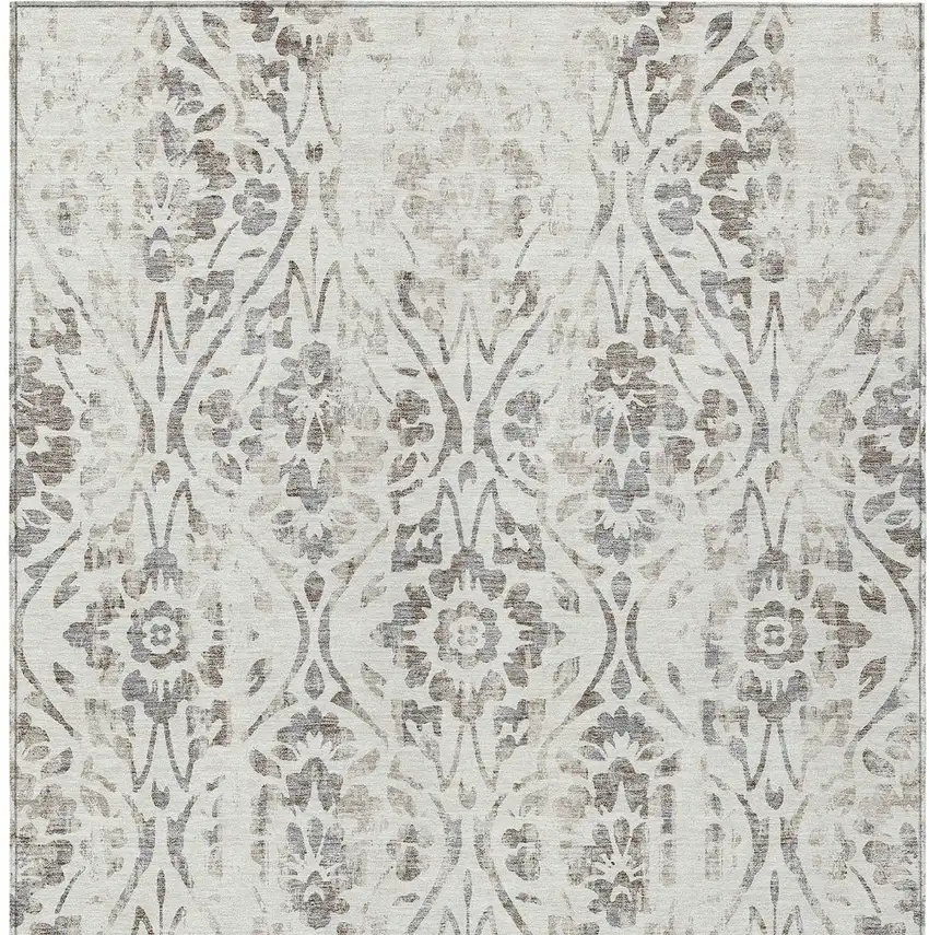 Ivory And Brown Floral Washable Indoor Outdoor Area Rug Photo 7