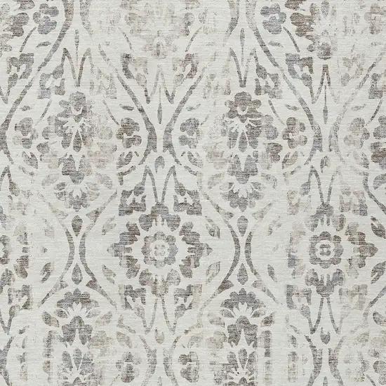 Ivory And Brown Floral Washable Indoor Outdoor Area Rug Photo 6