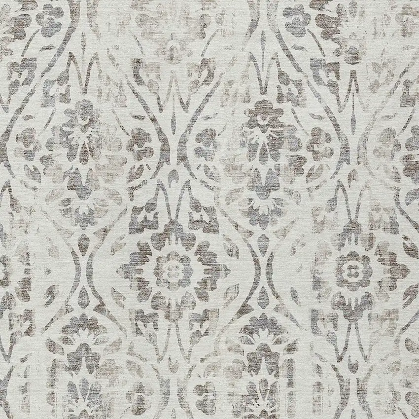 Ivory And Brown Floral Washable Indoor Outdoor Area Rug Photo 6