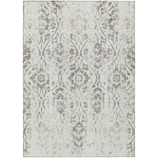 Ivory And Brown Floral Washable Indoor Outdoor Area Rug Photo 2