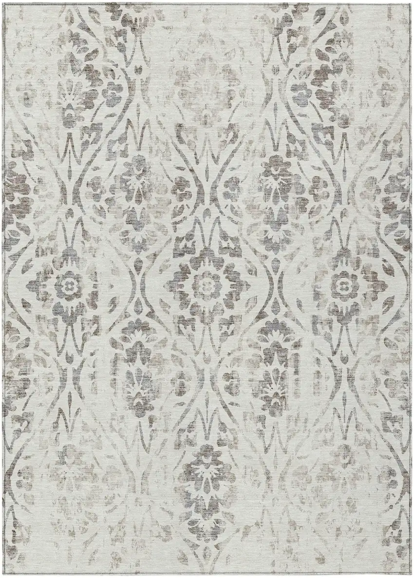 Ivory And Brown Floral Washable Indoor Outdoor Area Rug Photo 2