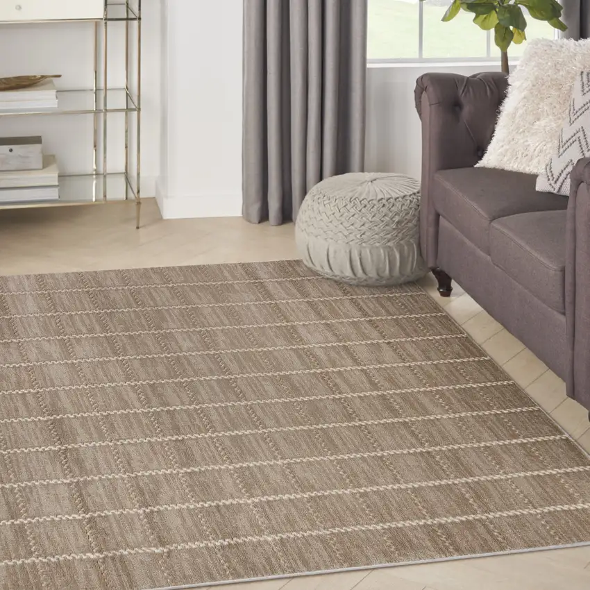 Ivory And Brown Geometric Area Rug Photo 5