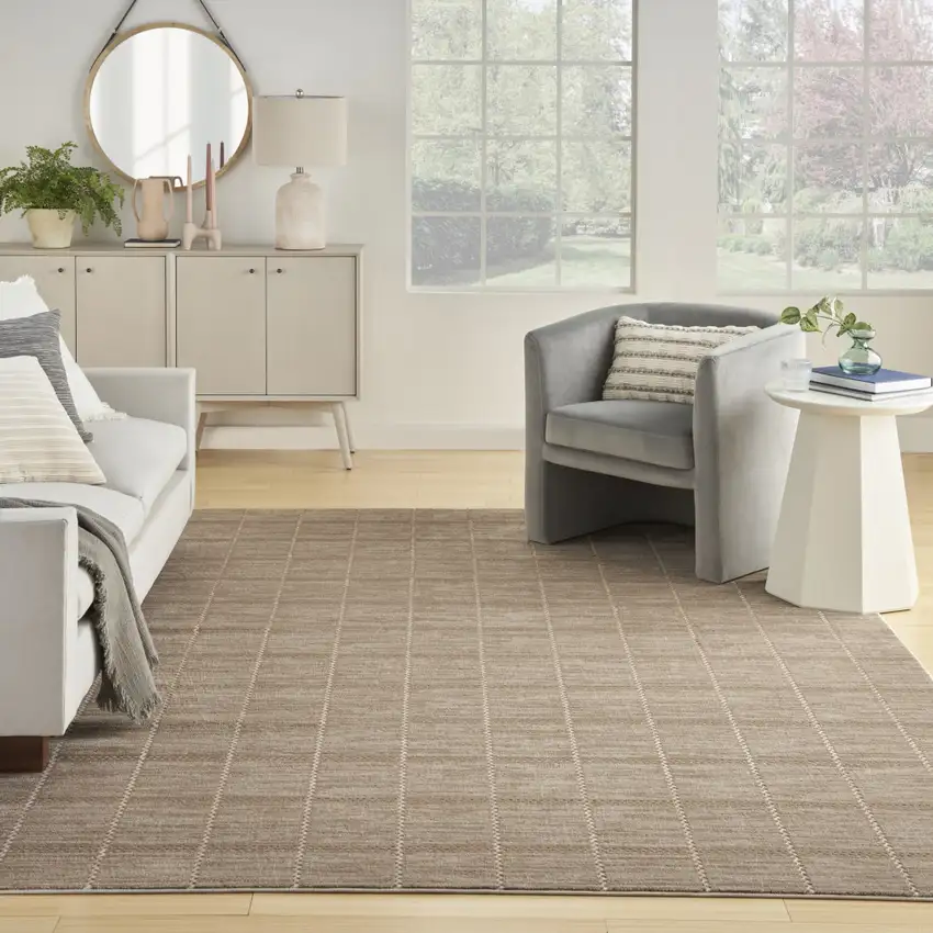 Ivory And Brown Geometric Area Rug Photo 6