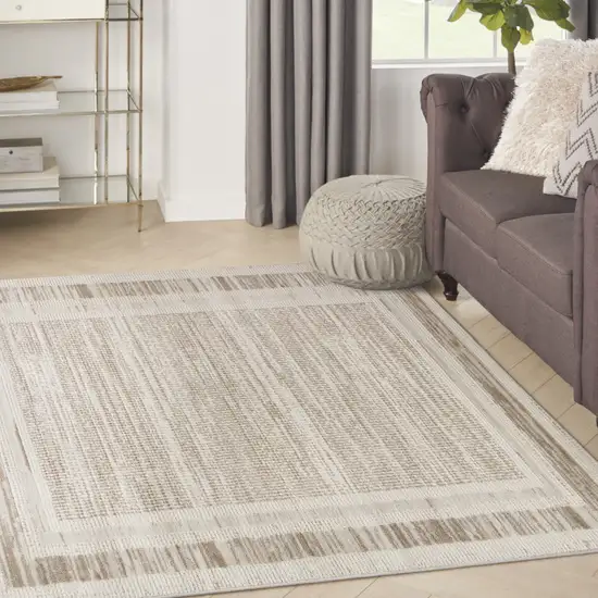 Ivory And Brown Geometric Area Rug Photo 5