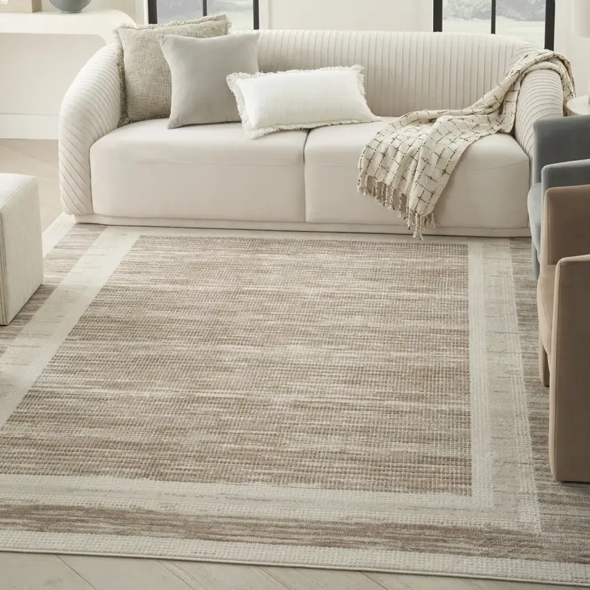 Ivory And Brown Geometric Area Rug Photo 5