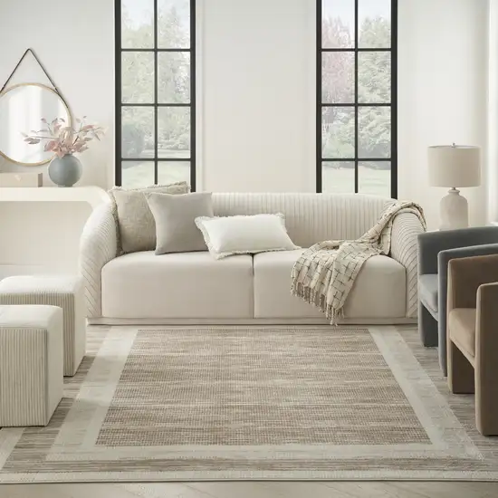 Ivory And Brown Geometric Area Rug Photo 6
