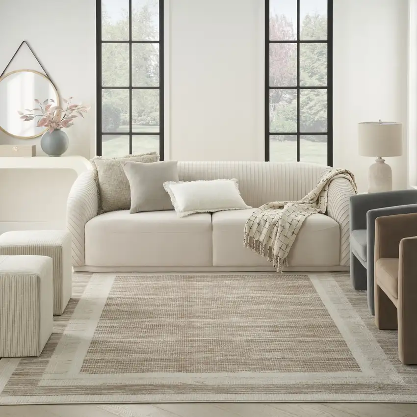 Ivory And Brown Geometric Area Rug Photo 6