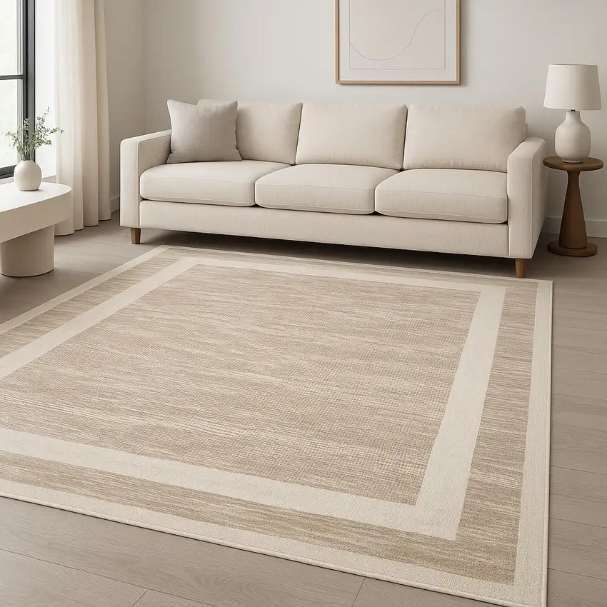Ivory And Brown Geometric Area Rug Photo 1