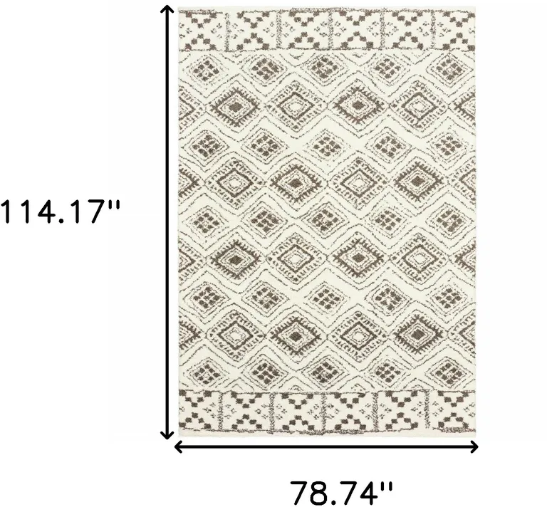 Ivory And Brown Geometric Shag Power Loom Stain Resistant Area Rug Photo 5
