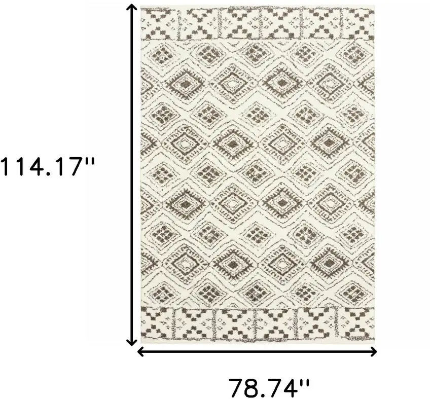 Ivory And Brown Geometric Shag Power Loom Stain Resistant Area Rug Photo 6