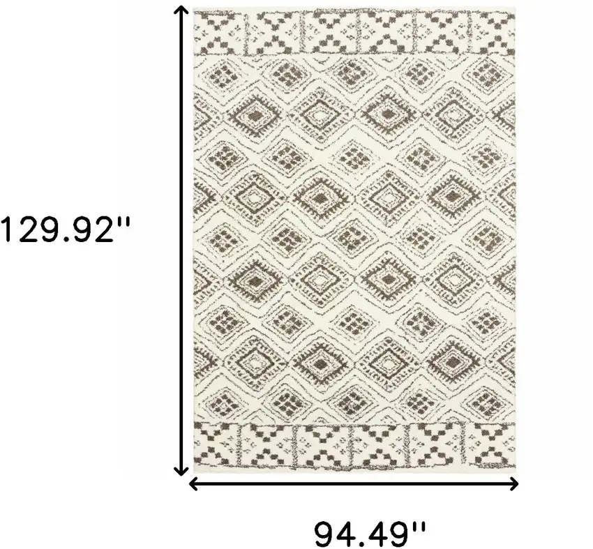 Ivory And Brown Geometric Shag Power Loom Stain Resistant Area Rug Photo 6