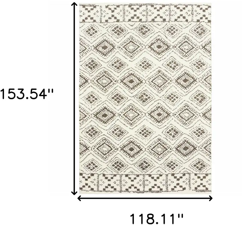 Ivory And Brown Geometric Shag Power Loom Stain Resistant Area Rug Photo 6