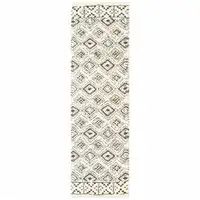 Photo of Ivory And Brown Geometric Shag Power Loom Stain Resistant Runner Rug