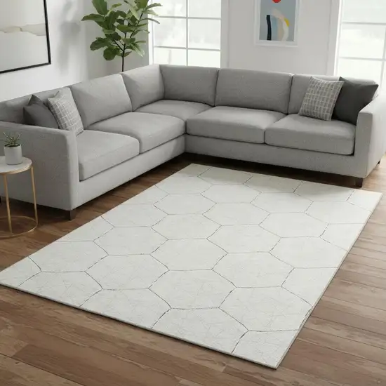 Ivory And Brown Geometric Washable Area Rug With UV Protection Photo 2
