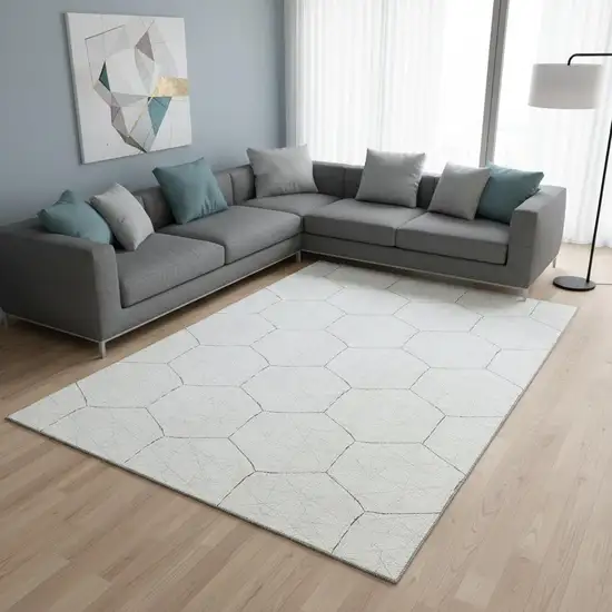 Ivory And Brown Geometric Washable Area Rug With UV Protection Photo 2