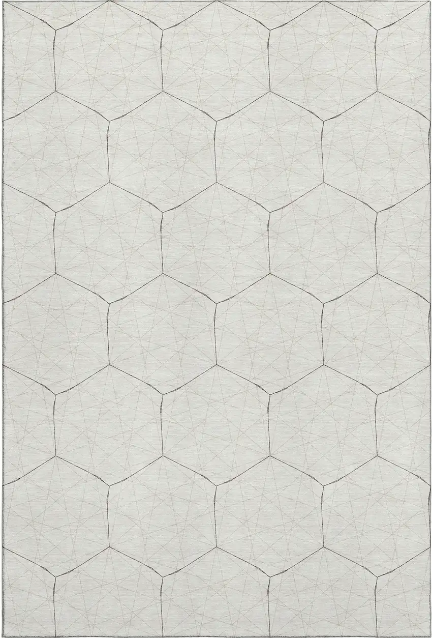 Ivory And Brown Geometric Washable Area Rug With UV Protection Photo 1