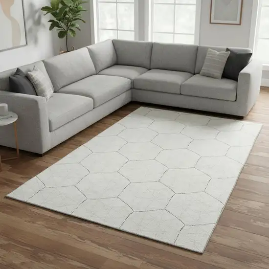 Ivory And Brown Geometric Washable Area Rug With UV Protection Photo 2