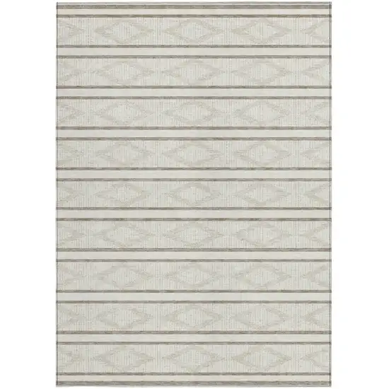 Ivory And Brown Geometric Washable Indoor Outdoor Area Rug Photo 6