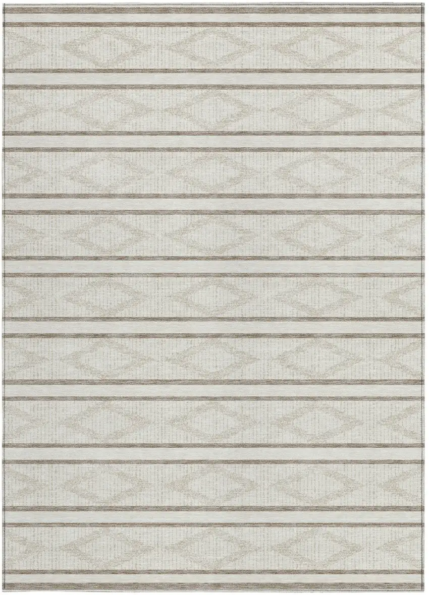 Ivory And Brown Geometric Washable Indoor Outdoor Area Rug Photo 6