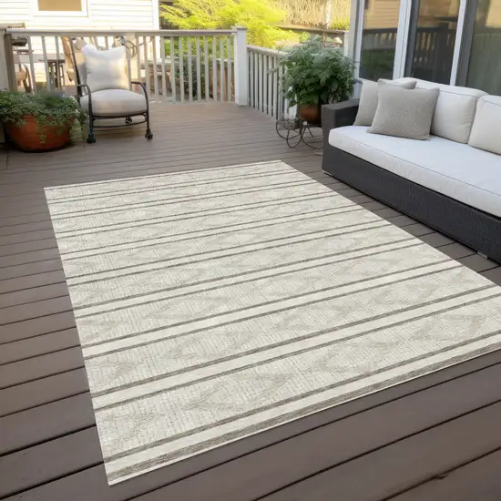Ivory And Brown Geometric Washable Indoor Outdoor Area Rug Photo 8
