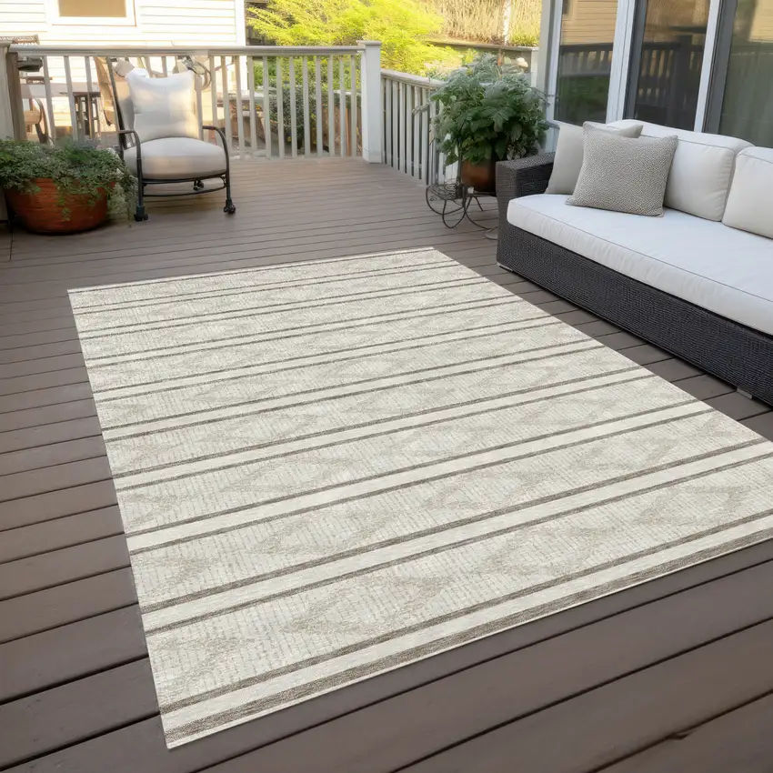 Ivory And Brown Geometric Washable Indoor Outdoor Area Rug Photo 8