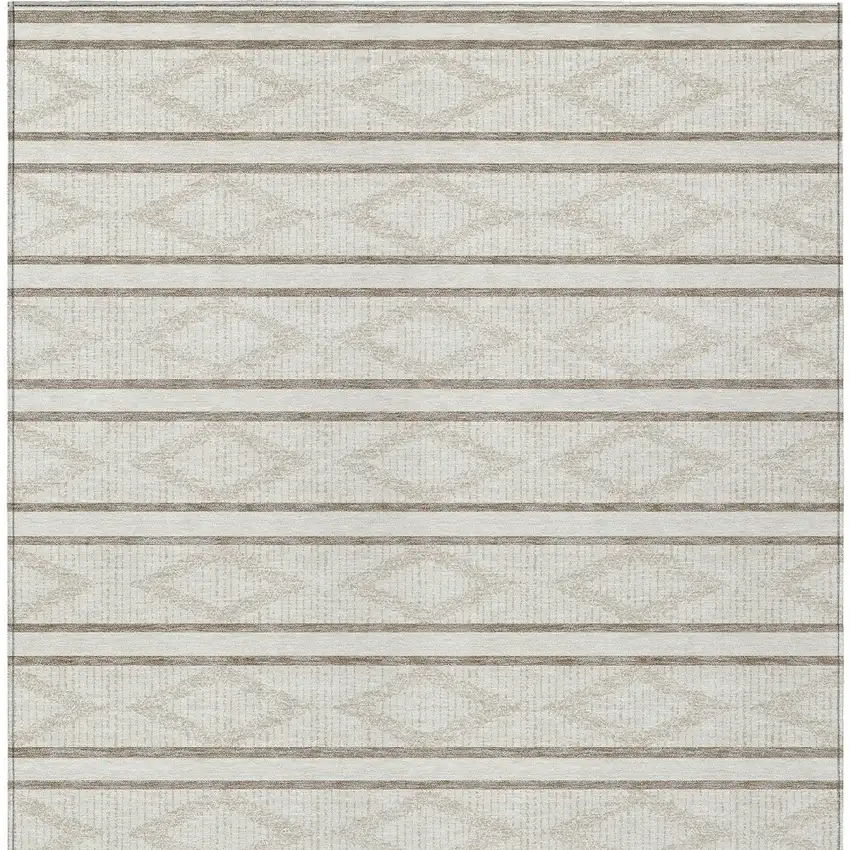 Ivory And Brown Geometric Washable Indoor Outdoor Area Rug Photo 7