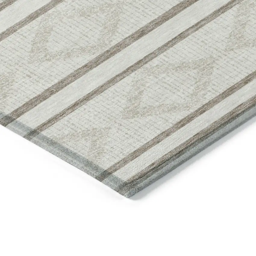 Ivory And Brown Geometric Washable Indoor Outdoor Area Rug Photo 5