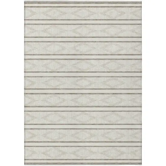 Ivory And Brown Geometric Washable Indoor Outdoor Area Rug Photo 2