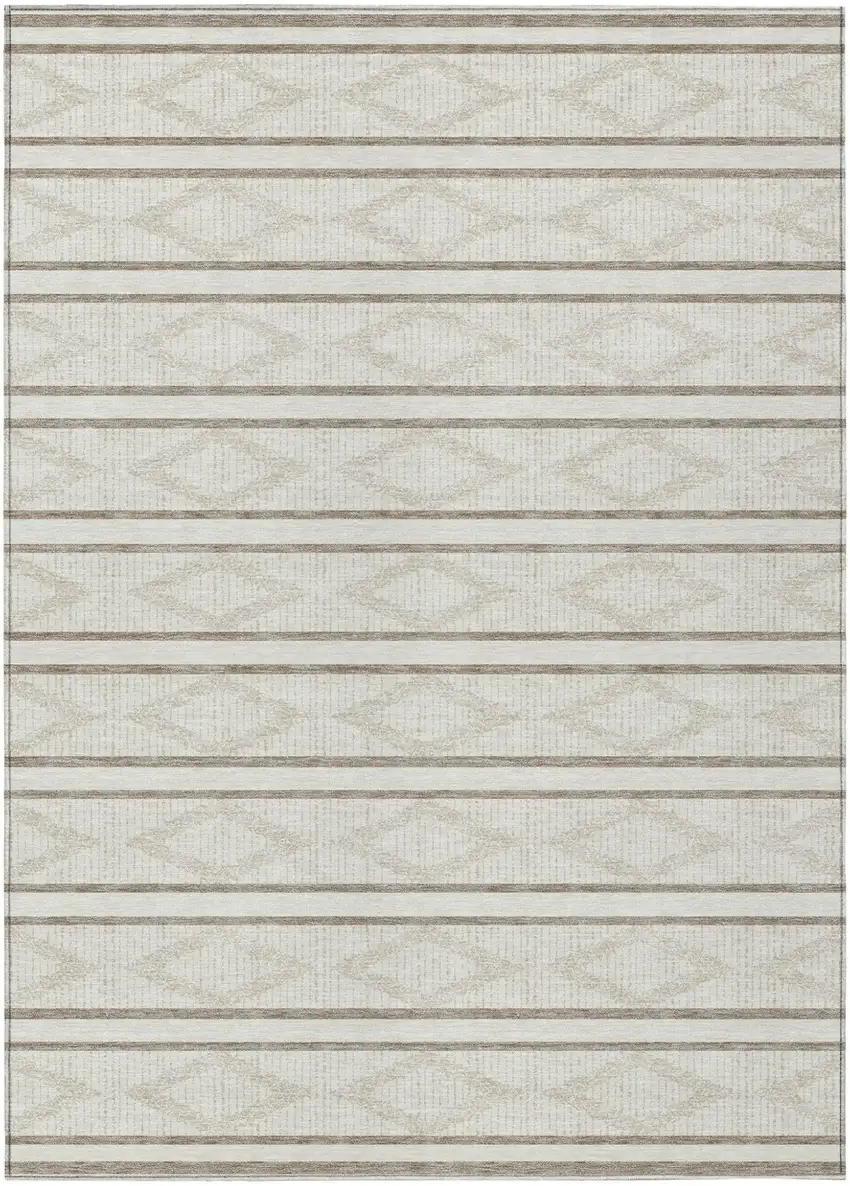 Ivory And Brown Geometric Washable Indoor Outdoor Area Rug Photo 2