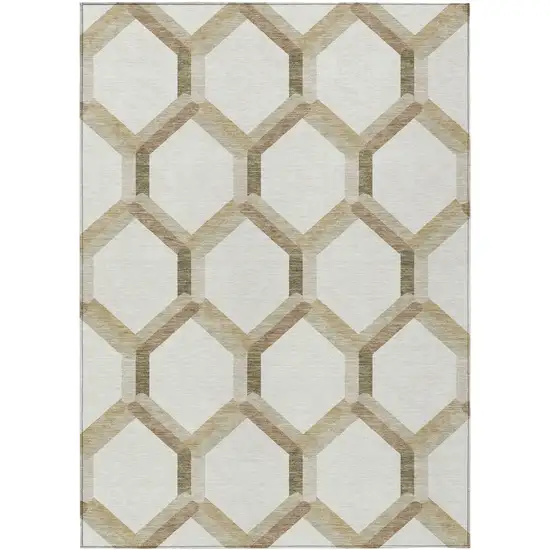 Ivory And Brown Geometric Washable Indoor Outdoor Area Rug Photo 2
