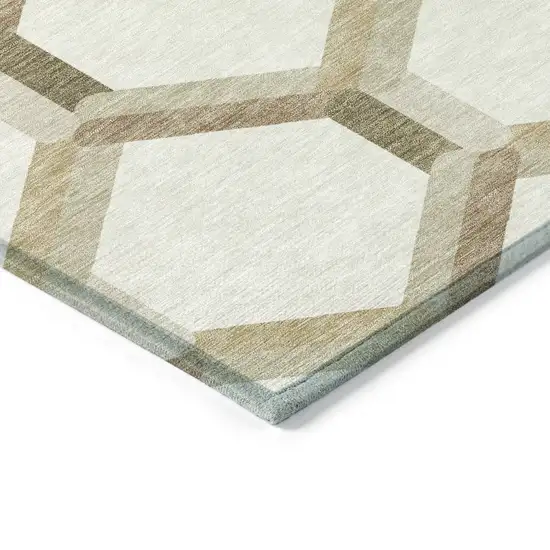 Ivory And Brown Geometric Washable Indoor Outdoor Area Rug Photo 5
