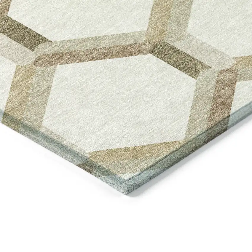 Ivory And Brown Geometric Washable Indoor Outdoor Area Rug Photo 5