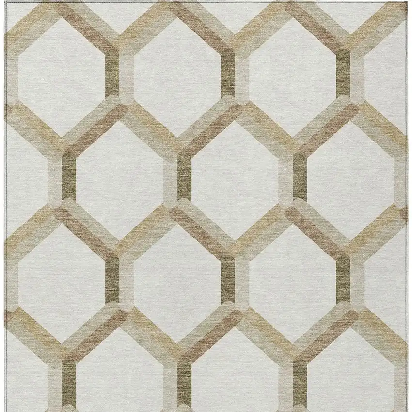 Ivory And Brown Geometric Washable Indoor Outdoor Area Rug Photo 7