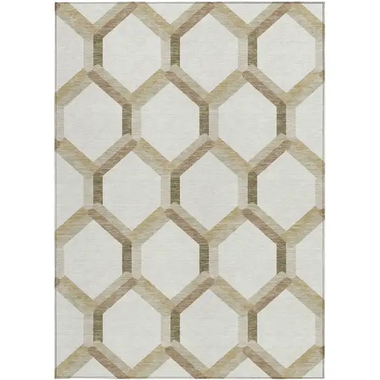 Ivory And Brown Geometric Washable Indoor Outdoor Area Rug Photo 4