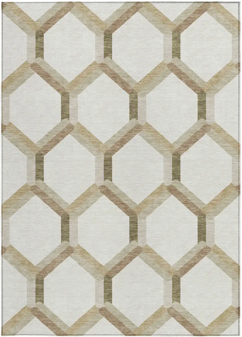 Ivory And Brown Geometric Washable Indoor Outdoor Area Rug Photo 4