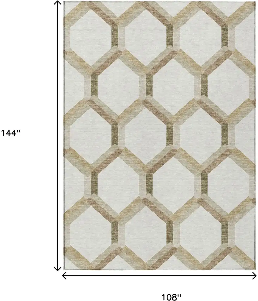 Ivory And Brown Geometric Washable Indoor Outdoor Area Rug Photo 3