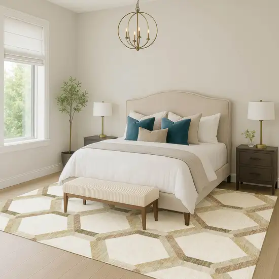 Ivory And Brown Geometric Washable Indoor Outdoor Area Rug Photo 8