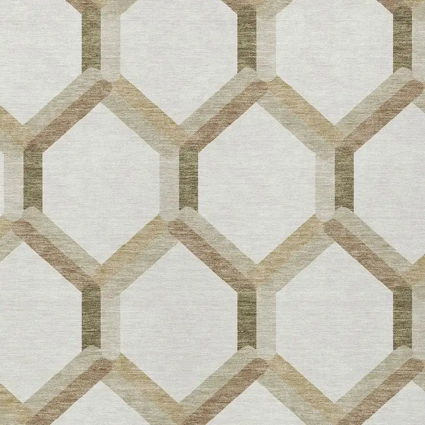 Ivory And Brown Geometric Washable Indoor Outdoor Area Rug Photo 7