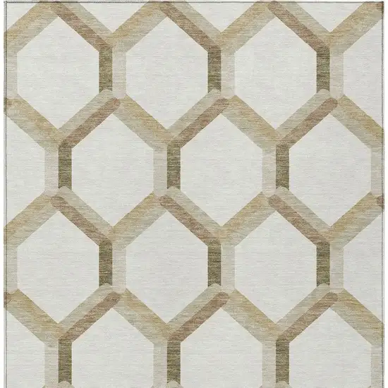 Ivory And Brown Geometric Washable Indoor Outdoor Area Rug Photo 6