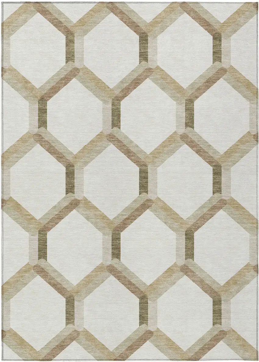Ivory And Brown Geometric Washable Indoor Outdoor Area Rug Photo 2