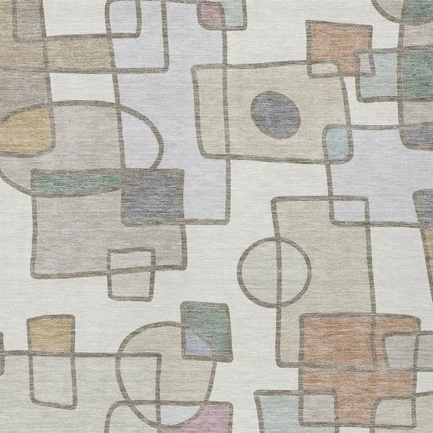 Ivory And Brown Geometric Washable Indoor Outdoor Area Rug Photo 2