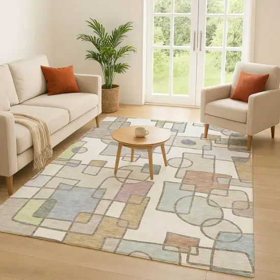 Ivory And Brown Geometric Washable Indoor Outdoor Area Rug Photo 5