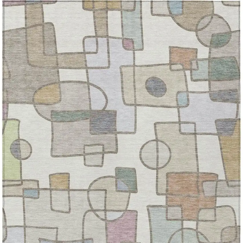 Ivory And Brown Geometric Washable Indoor Outdoor Area Rug Photo 3