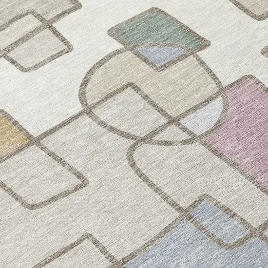 Ivory And Brown Geometric Washable Indoor Outdoor Area Rug Photo 9