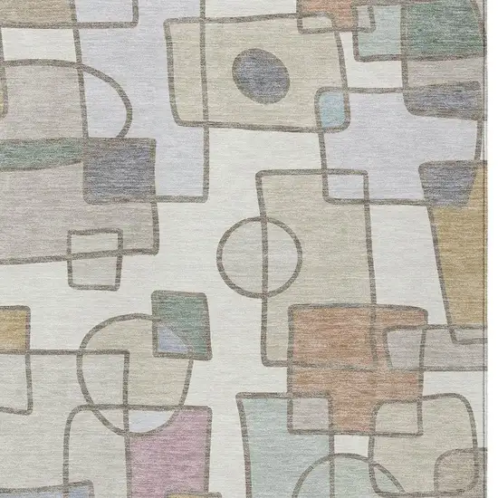 Ivory And Brown Geometric Washable Indoor Outdoor Area Rug Photo 2