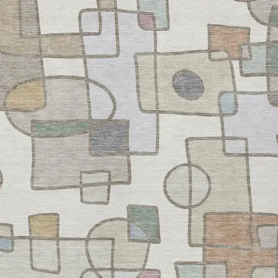 Ivory And Brown Geometric Washable Indoor Outdoor Area Rug Photo 2