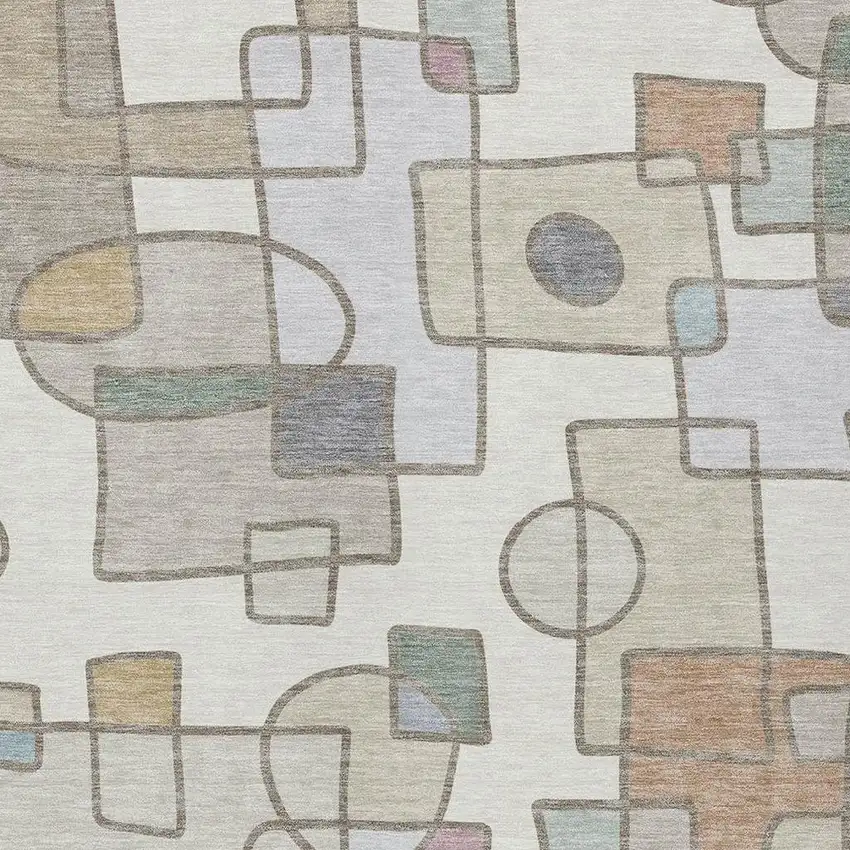 Ivory And Brown Geometric Washable Indoor Outdoor Area Rug Photo 2