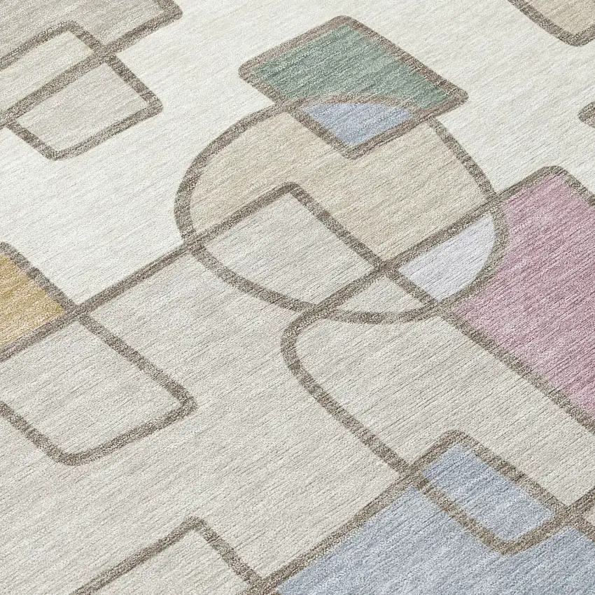 Ivory And Brown Geometric Washable Indoor Outdoor Area Rug Photo 9