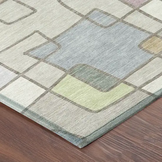 Ivory And Brown Geometric Washable Indoor Outdoor Area Rug Photo 8